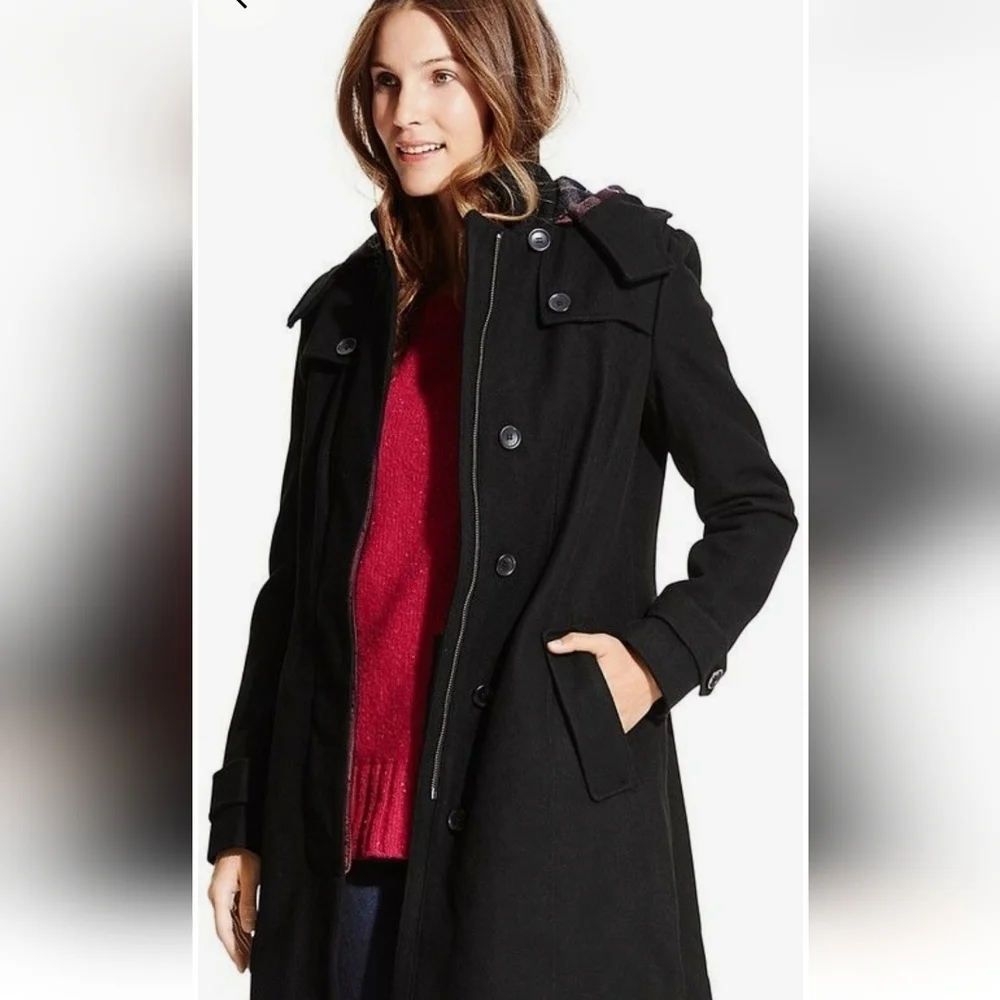 Tommy Hilfiger Navy Women's Single-breasted Wool-blend Coat Size Large